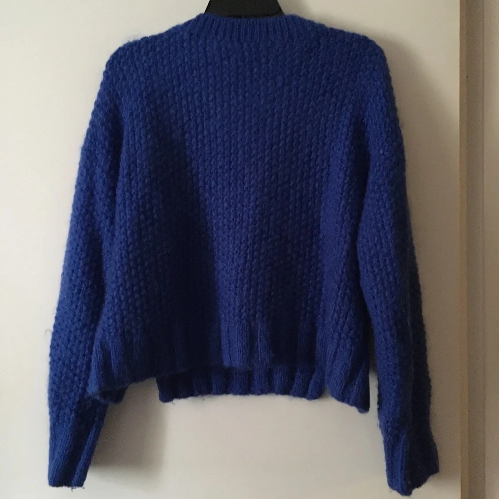 BAUM UND PFERDGARTEN Blue Cable Knit Mohair Blend V Sweater L - Picture 5 of 7